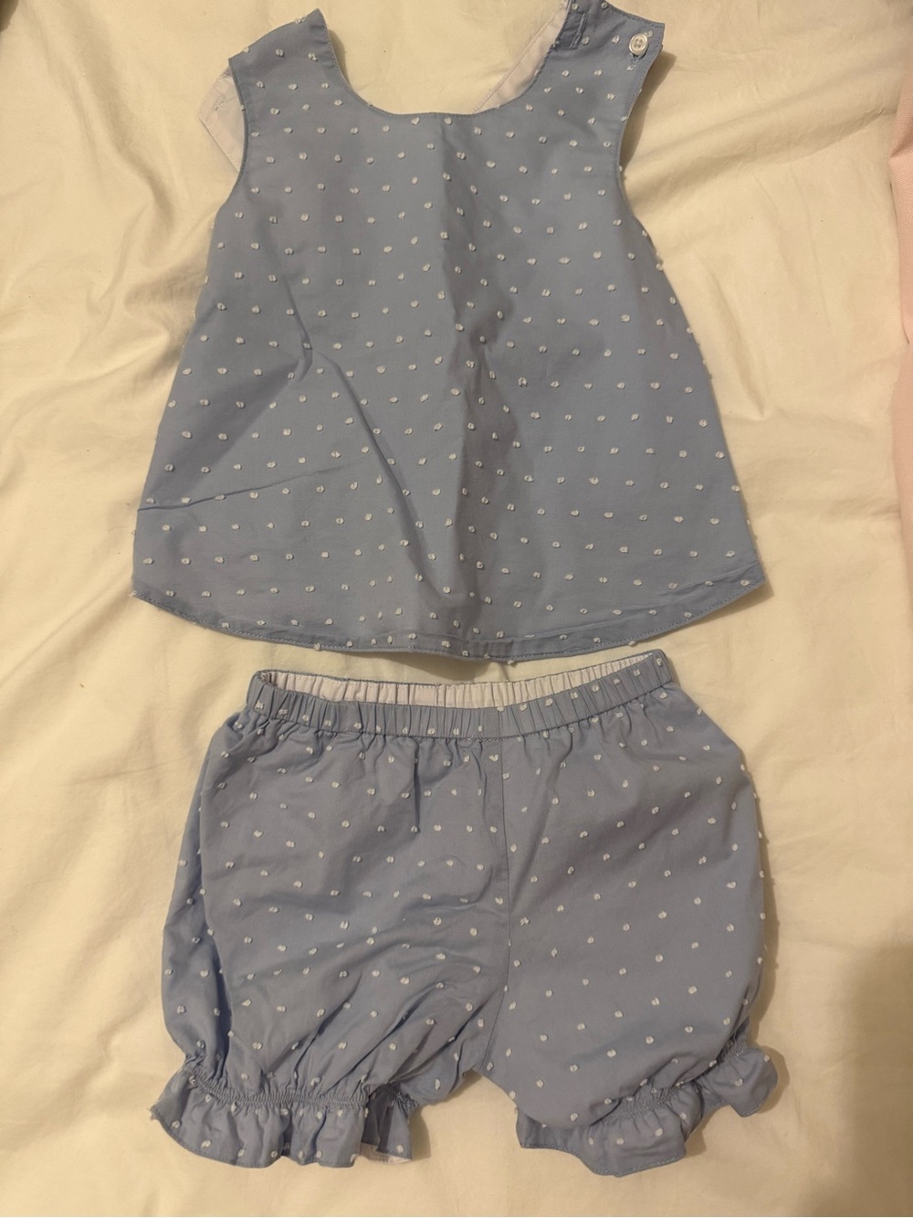 Blue Polka Dot Kids Two-Piece Set - Sleeveless Top & Ruffle Shorts